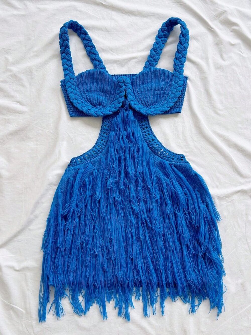 Blue Sexy Women's Crochet Braided Spaghetti Strap Bodycon Mini Dress - Picture 1 of 4
